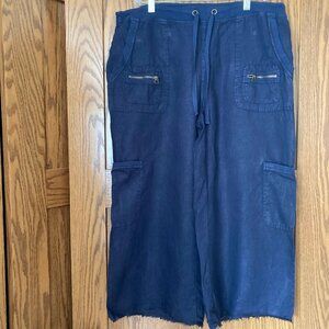 XCVI Staccia gaucho crop linen pant capri L large Navy